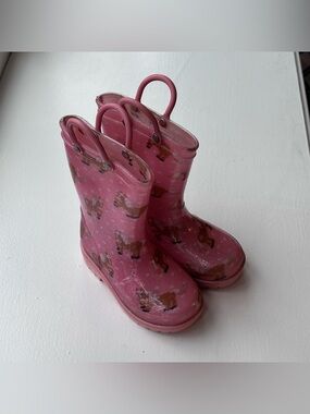 Zoogs Glittery Pink Ponies & Polka Dots Rain Boots size Toddler 8